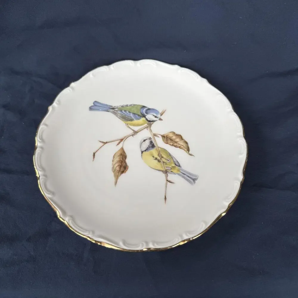SCHUMANN Arzberg Bavaria Bird Plates‎ Gold Rimmed 8” Vintage Two Pair Birds